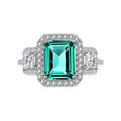 2.5-Carat Emerald Cut Simulated Diamond Engagement Ring in White Gold-Plated Sterling Silver with Halo