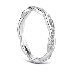 Round Moissanite Baguette Wedding Band in Sterling Silver with White Gold Plating