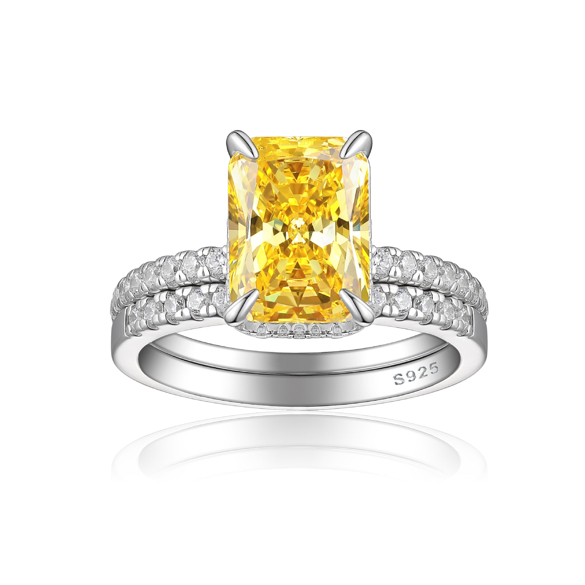 4.0-Carat Radiant Cut Simulated Diamond Wedding Set with Accents