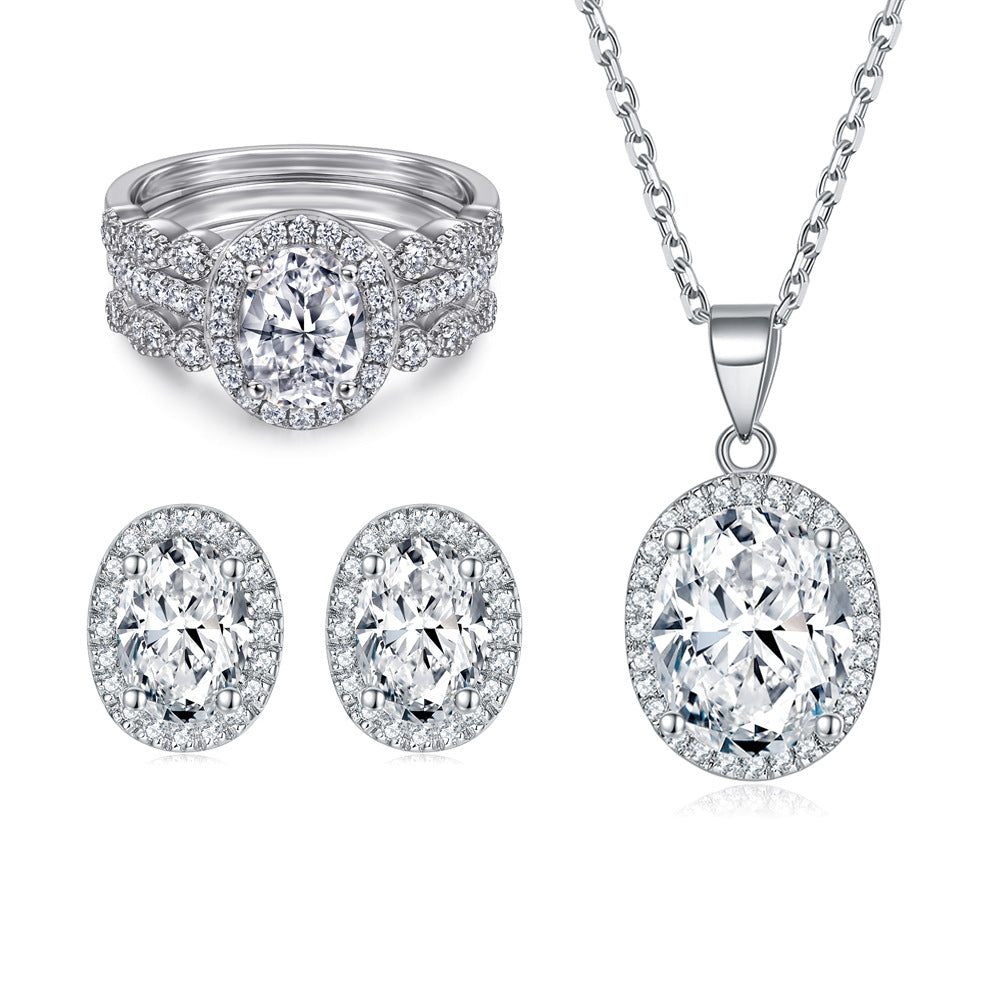 Oval Cut Simulated Diamond Jewelry Set in Sterling Silver with White Gold Plating