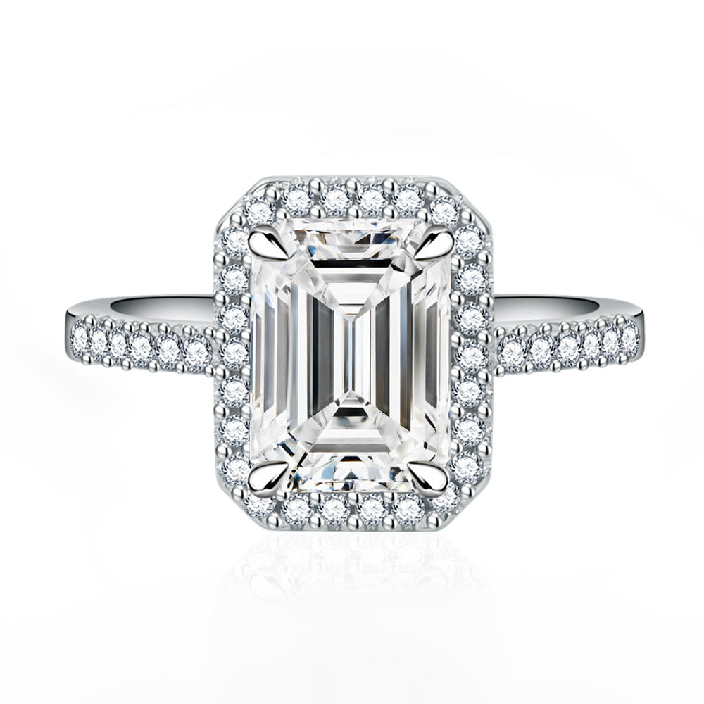 Halo, Accents 5.5-Carat Emerald Cut Sapphire Simulated Gemstone Engagement Ring