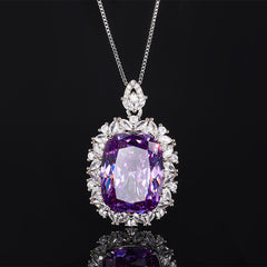 Simulated Radiant-Cut Purple Diamond Jewelry Set in White Gold-Plated Copper with Halo Design