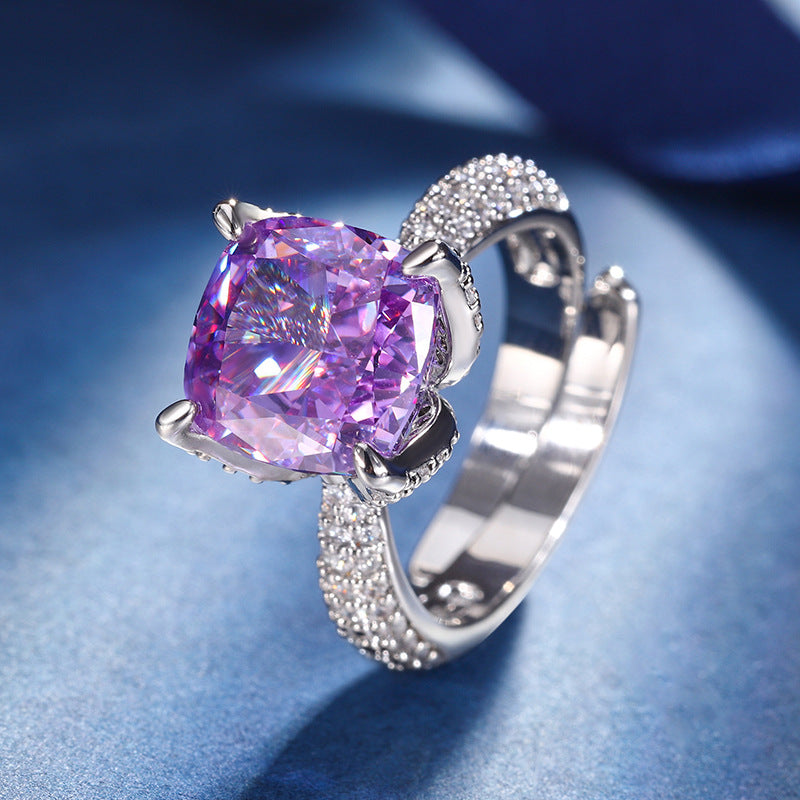 4.0-Carat Cushion Cut Purple, Pink, and Yellow Simulated Diamonds Adjustable Engagement Ring