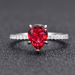 Accented Pear Cut Simulated Gemstone Engagement Ring