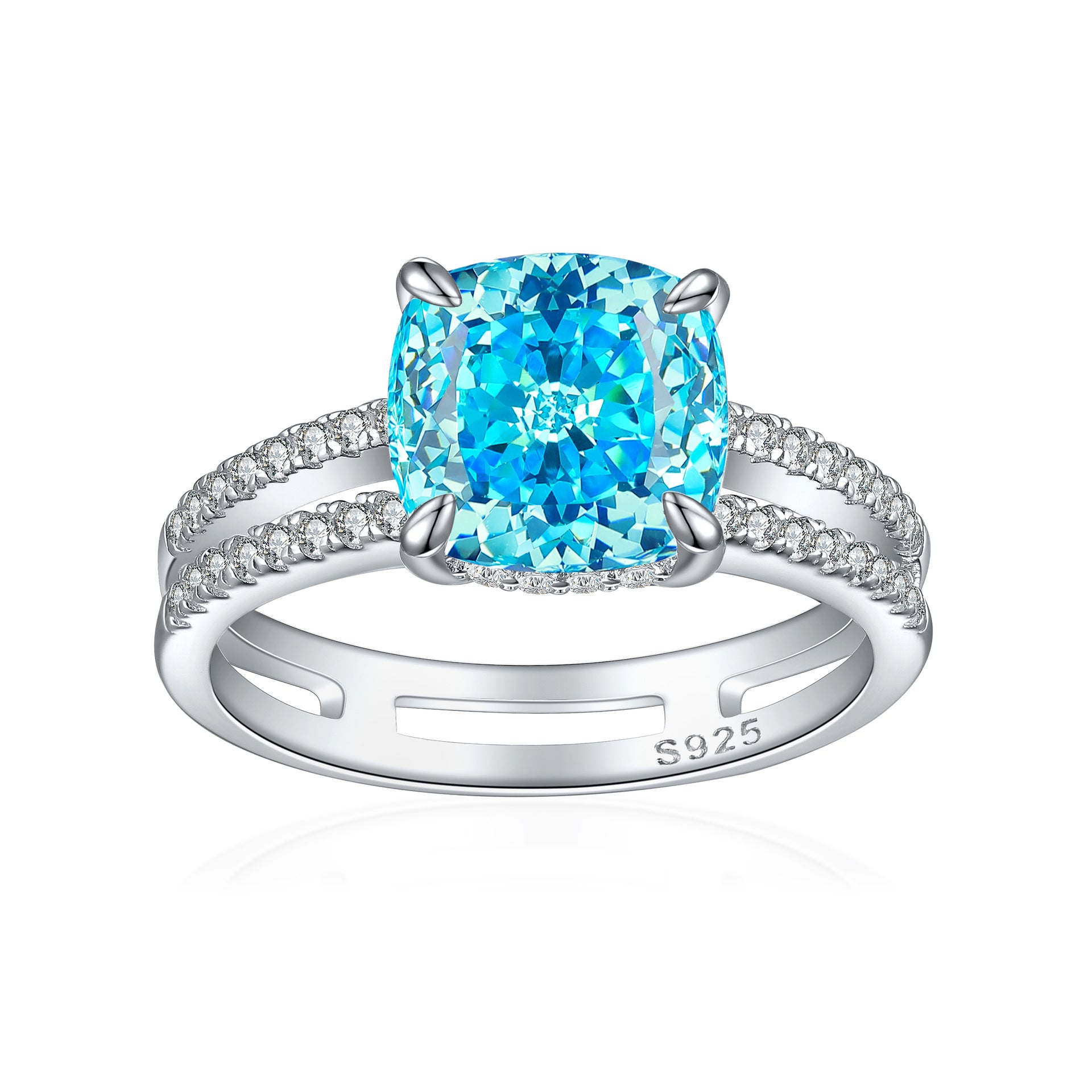 3.5-Carat Cushion Cut Simulated Diamond Engagement Ring with Accents in Multi Colors
