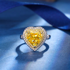 Heart-Cut Yellow Simulated Diamond Jewelry Set in White Gold-Plated Copper