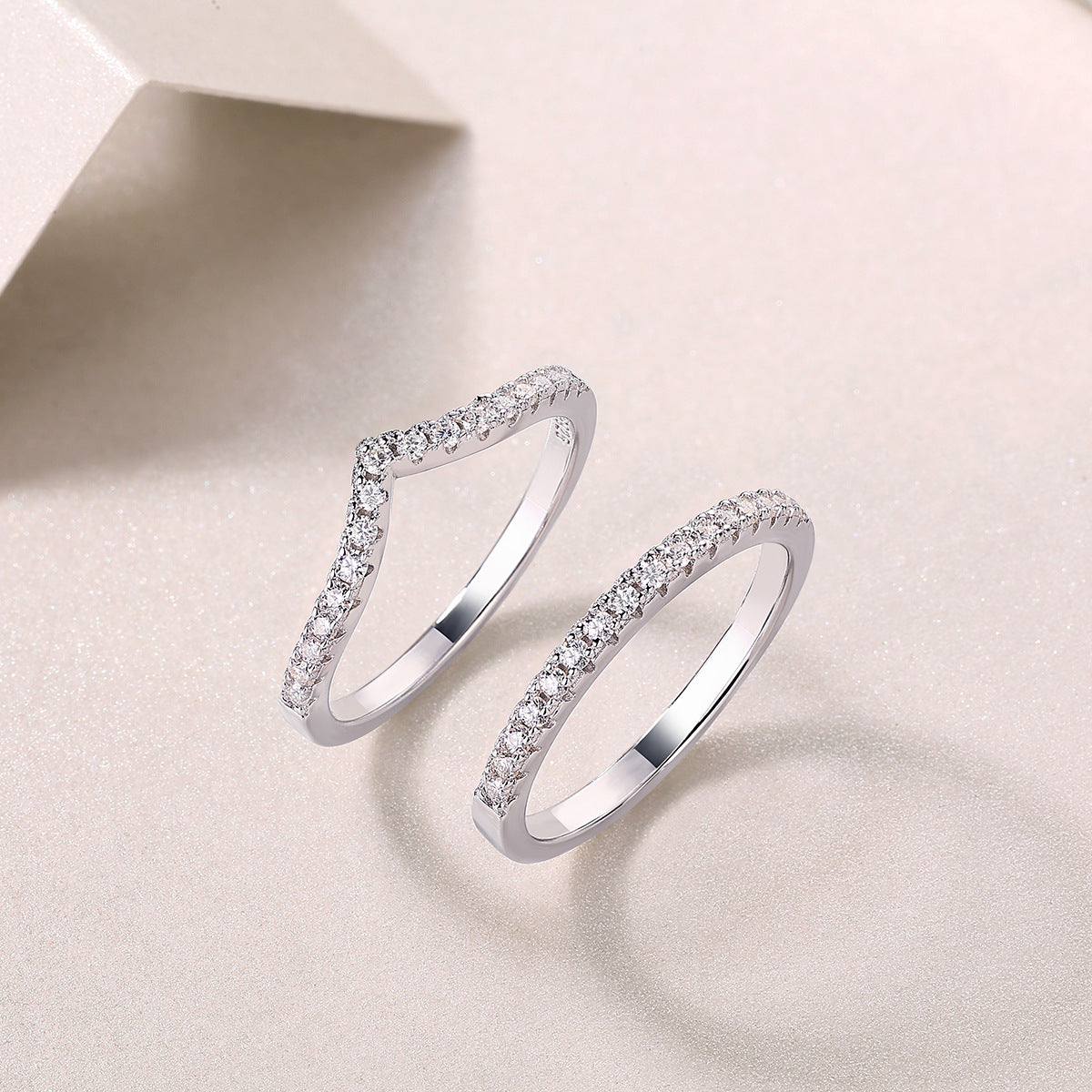 Round Moissanite Stackable Wedding Set in Sterling Silver with Luxe Accents with GRA Certificate