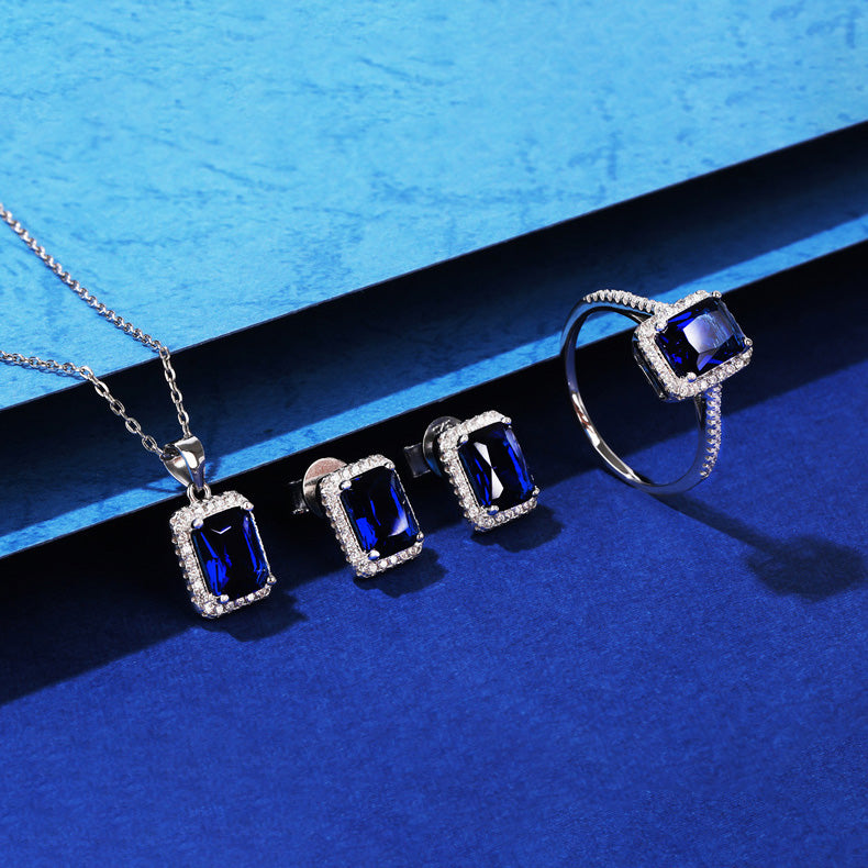 Luxury Bridal Jewelry Set with Radiant Cut Simulated Diamonds in 925 Sterling Silver with White Gold Plating
