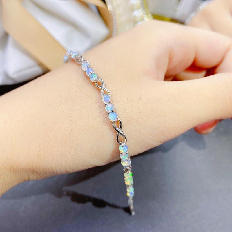 Opal Round Cut Bracelet in Sterling Silver with White Gold Plating