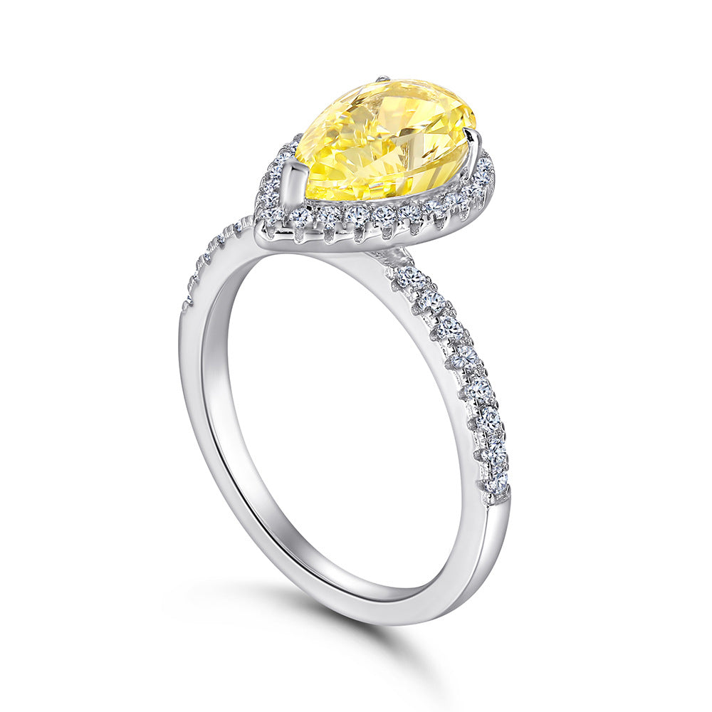 Halo, Accents 3.0-Carat Pear Cut Yellow Simulated Diamond Engagement Ring