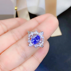 Luxurious Tanzanite Oval Engagement Ring in Sterling Silver with 18K Gold Plating