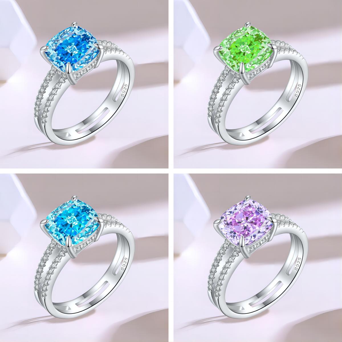 3.5-Carat Cushion Cut Simulated Diamond Engagement Ring with Accents in Multi Colors