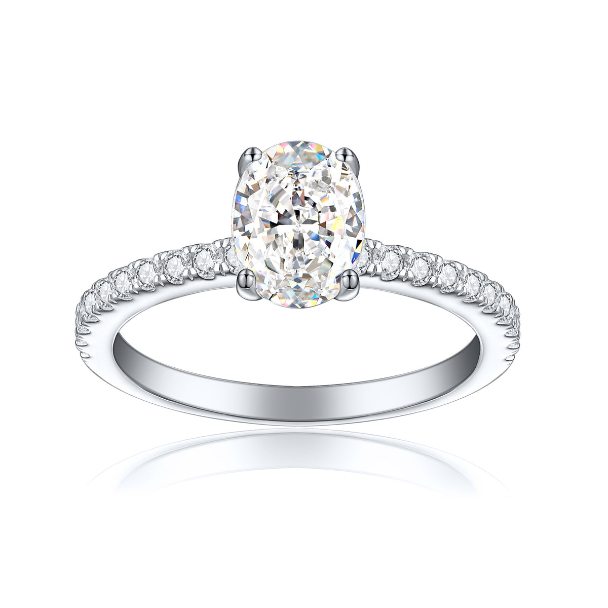 1.5-Carat Oval Cut Simulated Diamond Engagement Ring with Accents and 4-Prong Setting