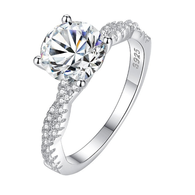 1.5 Carat Round Moissanite Solitaire Engagement Ring in Sterling Silver with Accents