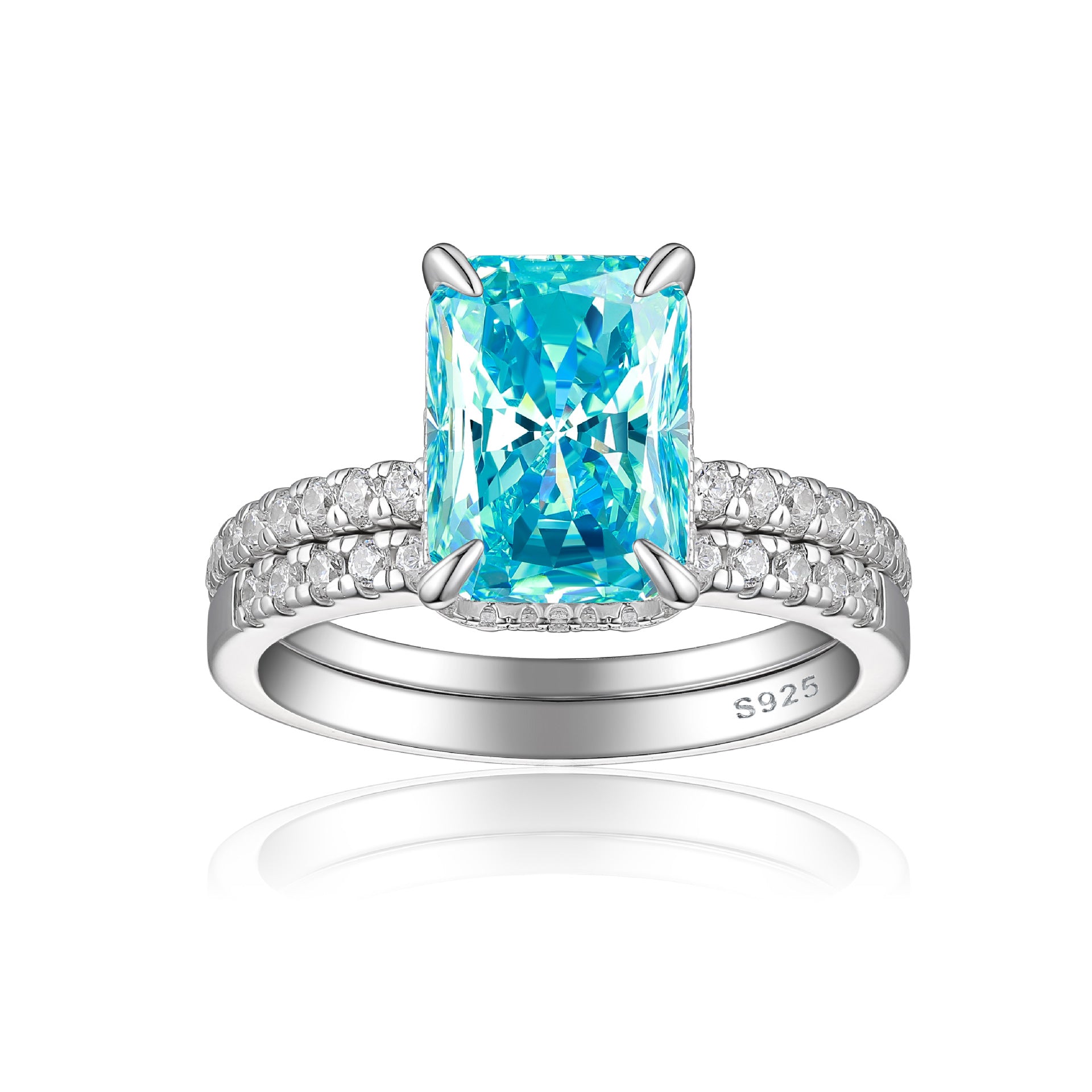 4.0-Carat Radiant Cut Simulated Diamond Wedding Set with Accents