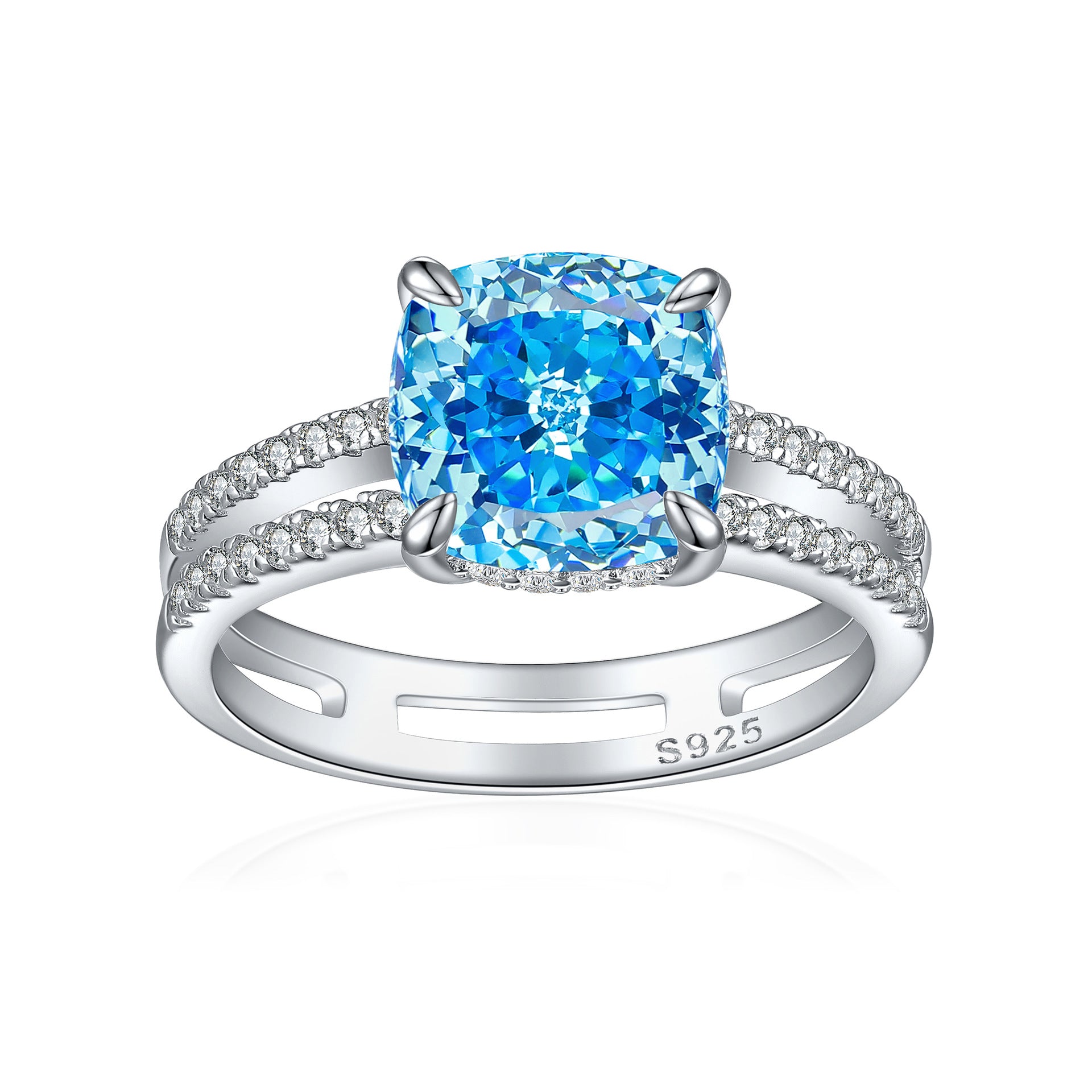 3.5-Carat Cushion Cut Simulated Diamond Engagement Ring with Accents in Multi Colors