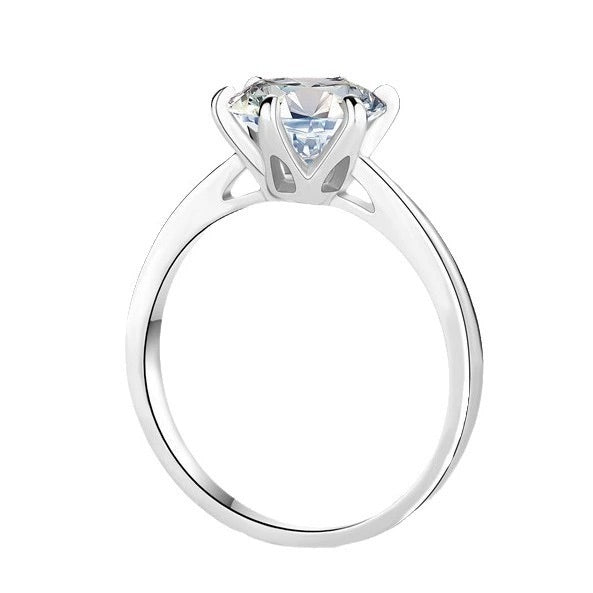 Round Moissanite Solitaire Engagement Ring in Sterling Silver (Available in Multiple Carat Sizes)