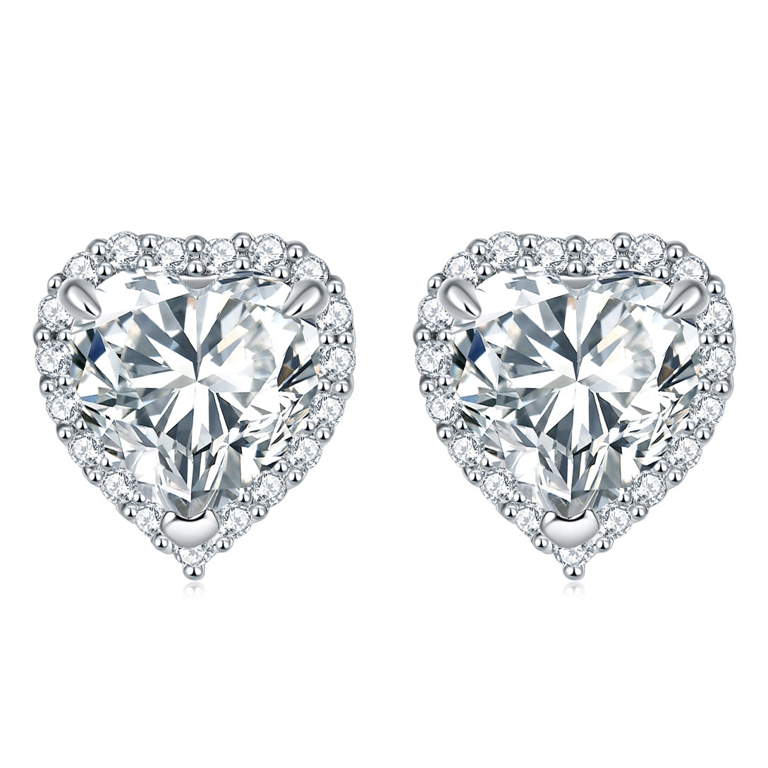 Heart-Cut Simulated Diamond Jewelry Set in Sterling Silver with White Gold Plating