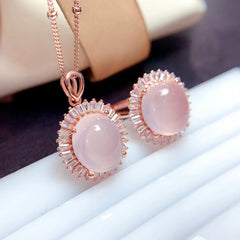 Rose Quartz Oval Cut Pendant Set in Sterling Silver with White Gold and Rose Gold Plating