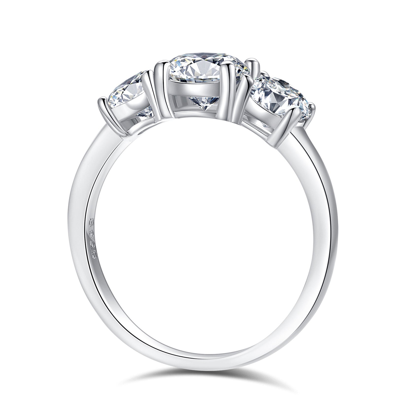 4.0 Carat Round Simulated Diamond Three-Stone Engagement Ring in Sterling Silver