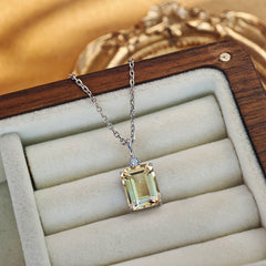 Citrine Emerald Cut Pendant Necklace in Sterling Silver with Silver Plating