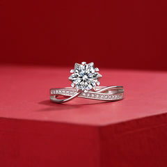 Starlight Snowflake Moissanite Ring in Sterling Silver with Accents with GRA Certificate