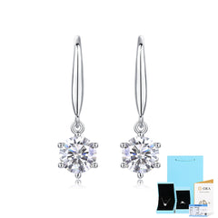 Moissanite Twinkling Motion Drop Earrings in Sterling Silver with White Gold Plating with GRA Certificate