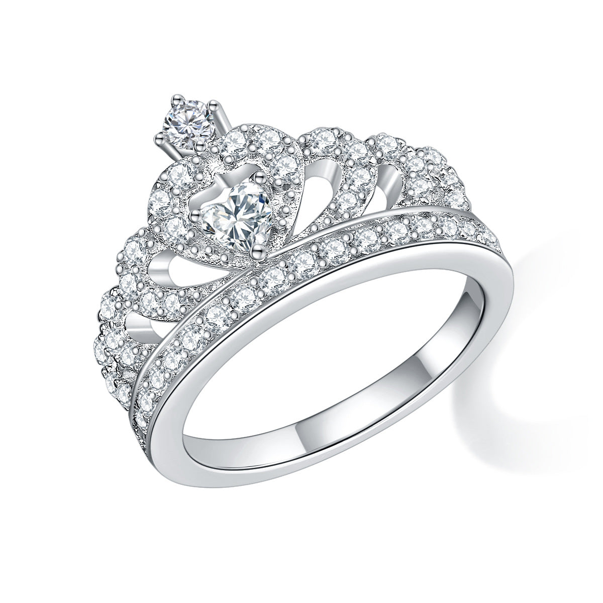 Heart Shape Simulated Colorless Diamond Engagement Ring in White Gold-Plated Sterling Silver