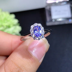 Tanzanite Oval Cut Ring and Necklace Set in Sterling Silver with White Gold Plating