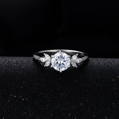 6.5mm Round Cut Colorless Simulated Diamond Engagement Ring