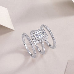 2-Carat Emerald Cut Moissanite Halo Wedding Set in Sterling Silver with GRA Certificate