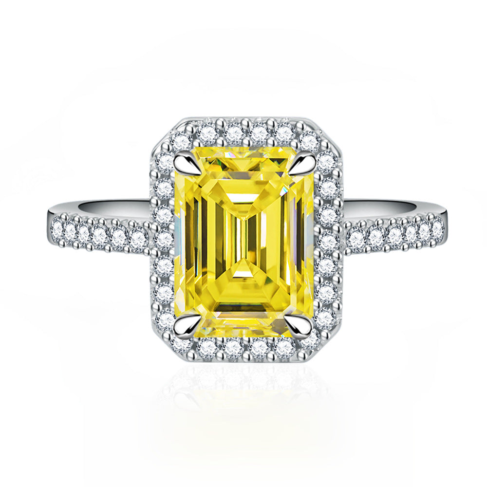 Halo, Accents 5.5-Carat Emerald Cut Sapphire Simulated Gemstone Engagement Ring