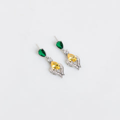 Peacock-Inspired Necklace and Earrings Set with Multi-Color Simulated Diamonds in White Gold