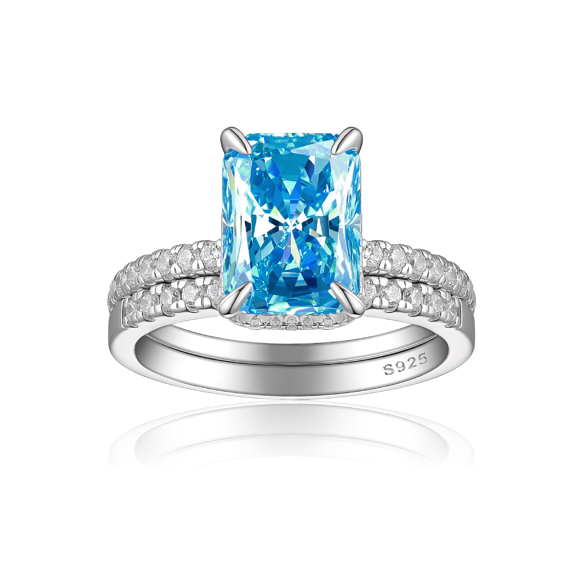 4.0-Carat Radiant Cut Simulated Diamond Wedding Set with Accents