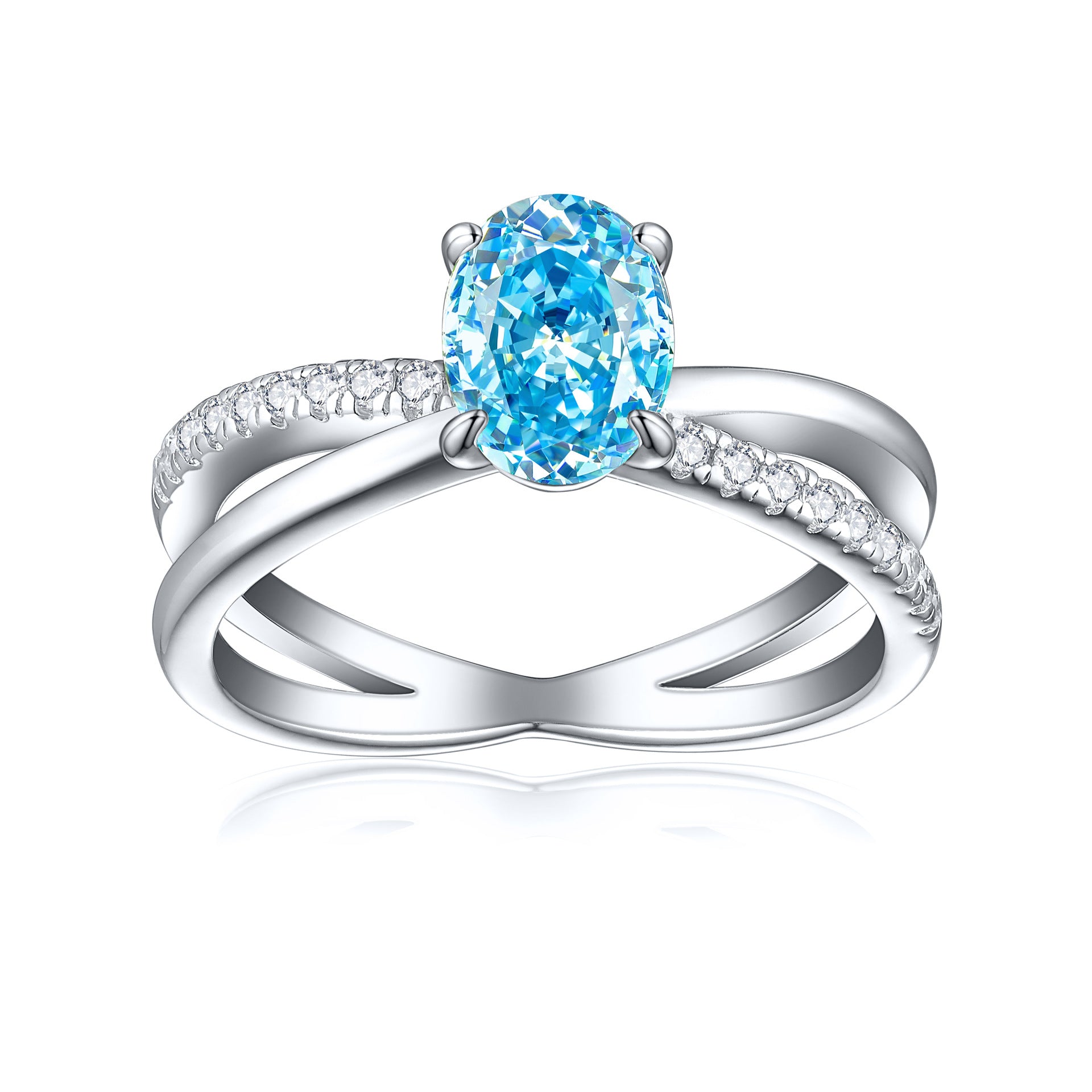 1.5-Carat Oval Cut Simulated Diamond Engagement Ring with Accents and 4-Prong Setting