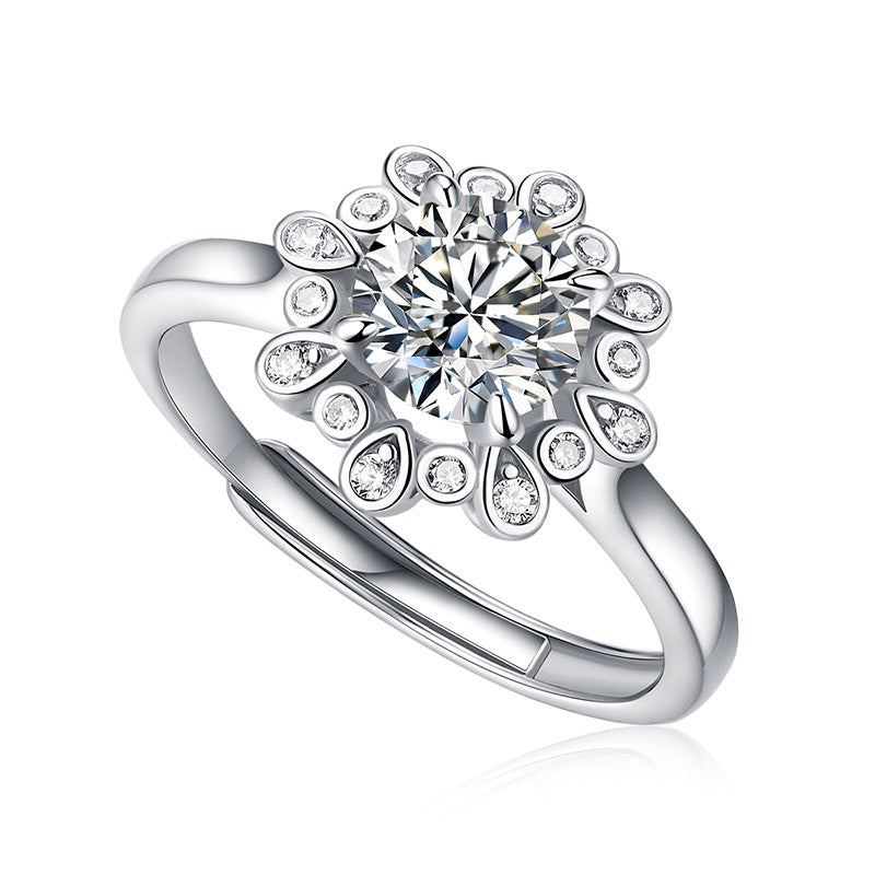 Adjustable 1-Carat Round Moissanite Fashion Ring in Sterling Silver with GRA Certificate