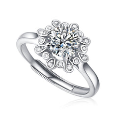 Adjustable 1-Carat Round Moissanite Fashion Ring in Sterling Silver with GRA Certificate