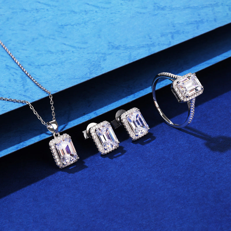 Luxury Bridal Jewelry Set with Radiant Cut Simulated Diamonds in 925 Sterling Silver with White Gold Plating