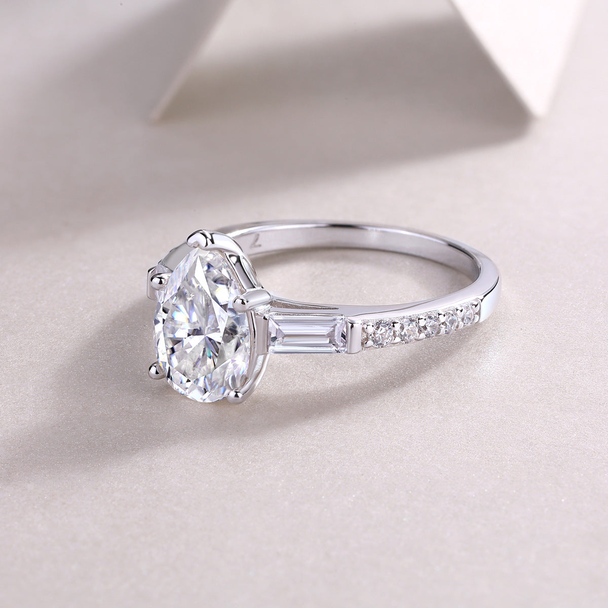 Pear-Shaped 2-Carat Moissanite Engagement Ring in White Gold-Plated Sterling Silver with GRA Certificate