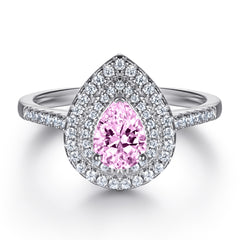 1.2-Carat Pear Cut Simulated Colorless and Pink Diamond Engagement Ring with Accents and Halo Detail