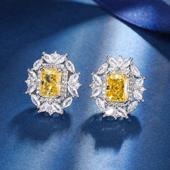 High Fashion Radiant-Cut Yellow Simulated Diamond Jewelry Set in White Gold-Plated Copper