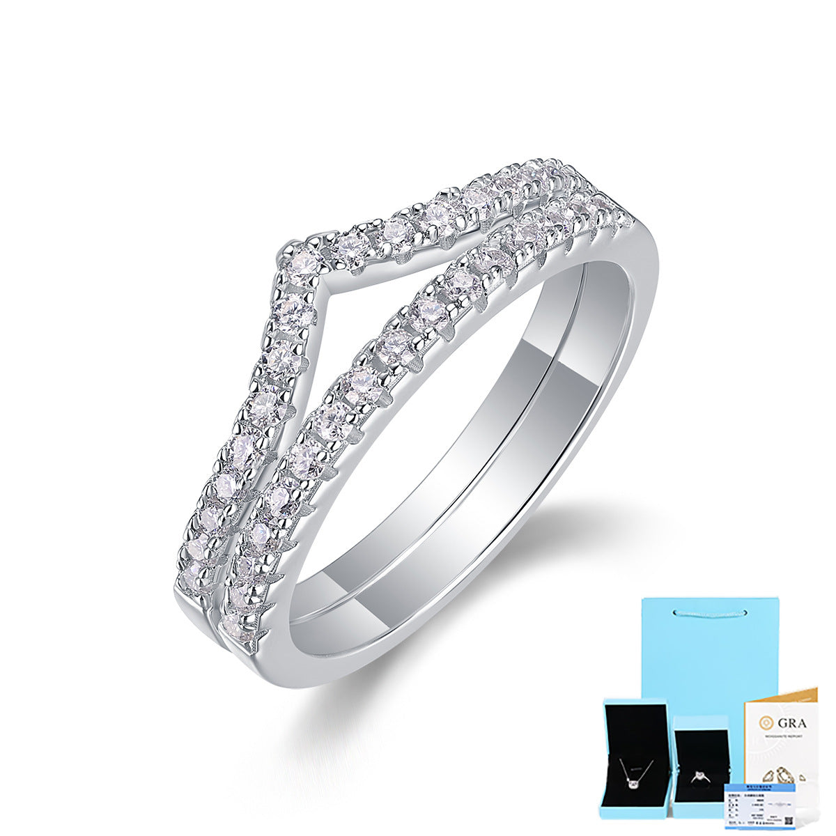 Round Moissanite Stackable Wedding Set in Sterling Silver with Luxe Accents with GRA Certificate