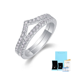 Round Moissanite Stackable Wedding Set in Sterling Silver with Luxe Accents with GRA Certificate
