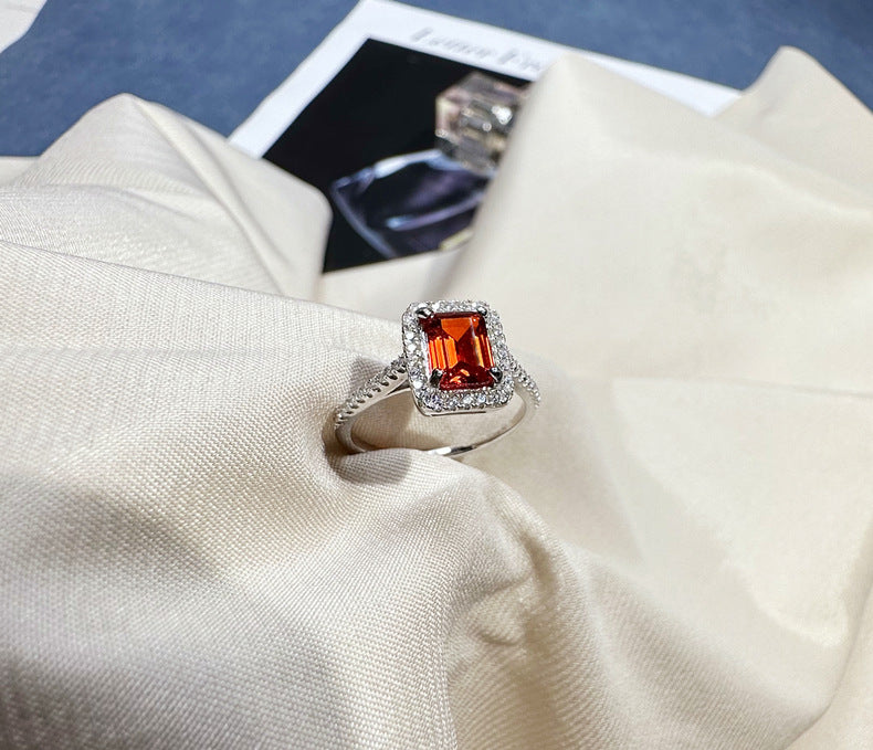 Luxury Bridal Jewelry Set with Emerald Cut Simulated Ruby in 925 Sterling Silver with White Gold Plating