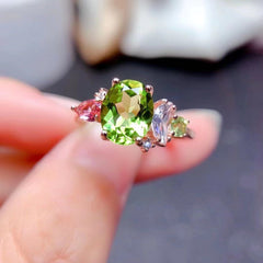 Peridot, Tourmaline, and Citrine Multi-Stone Engagement Ring in Sterling Silver