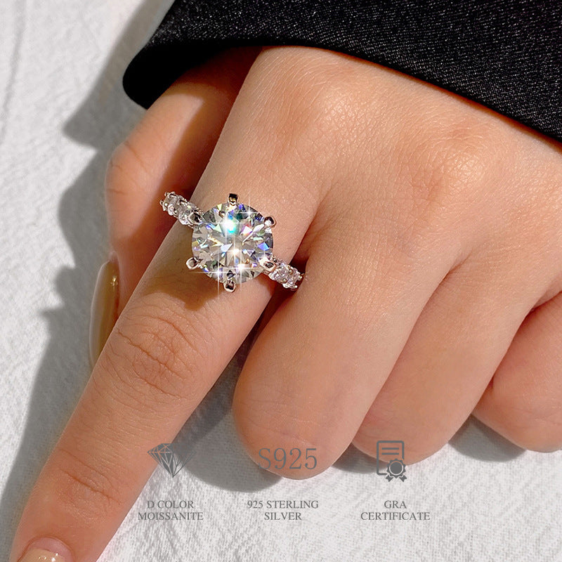 5-Carat Aurora Moissanite Engagement Ring in Sterling Silver with Six-Prong Setting with GRA Certificate