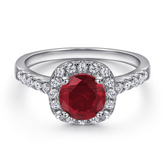 Elegant 3-Piece Sterling Silver Jewelry Set with Round Simulated Diamonds and Halo Design-Ruby