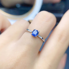 Sapphire Oval Cut Engagement Ring with Accent Stones in Sterling Silver