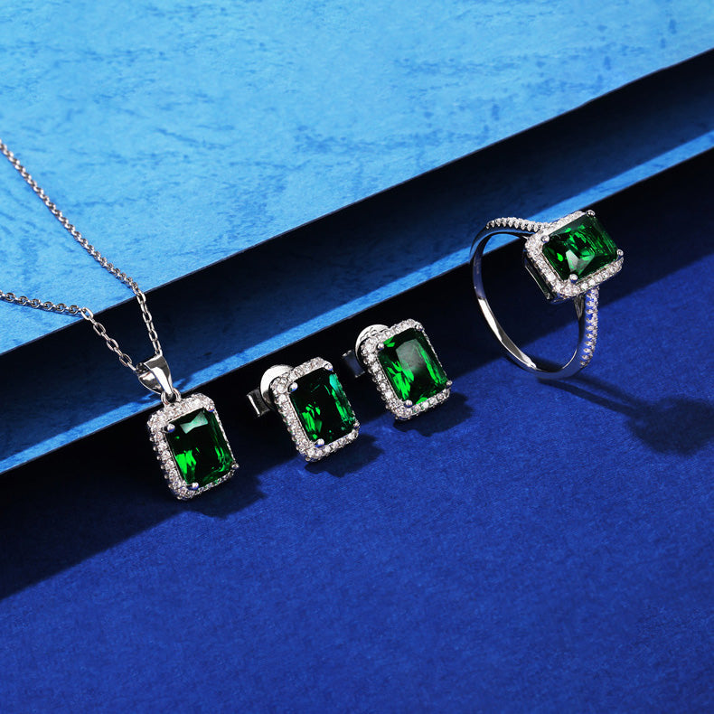 Luxury Bridal Jewelry Set with Radiant Cut Simulated Diamonds in 925 Sterling Silver with White Gold Plating