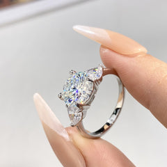 3-Carat Heart-Shaped Moissanite Three-Stone Engagement Ring in Sterling Silver with GRA Certificate